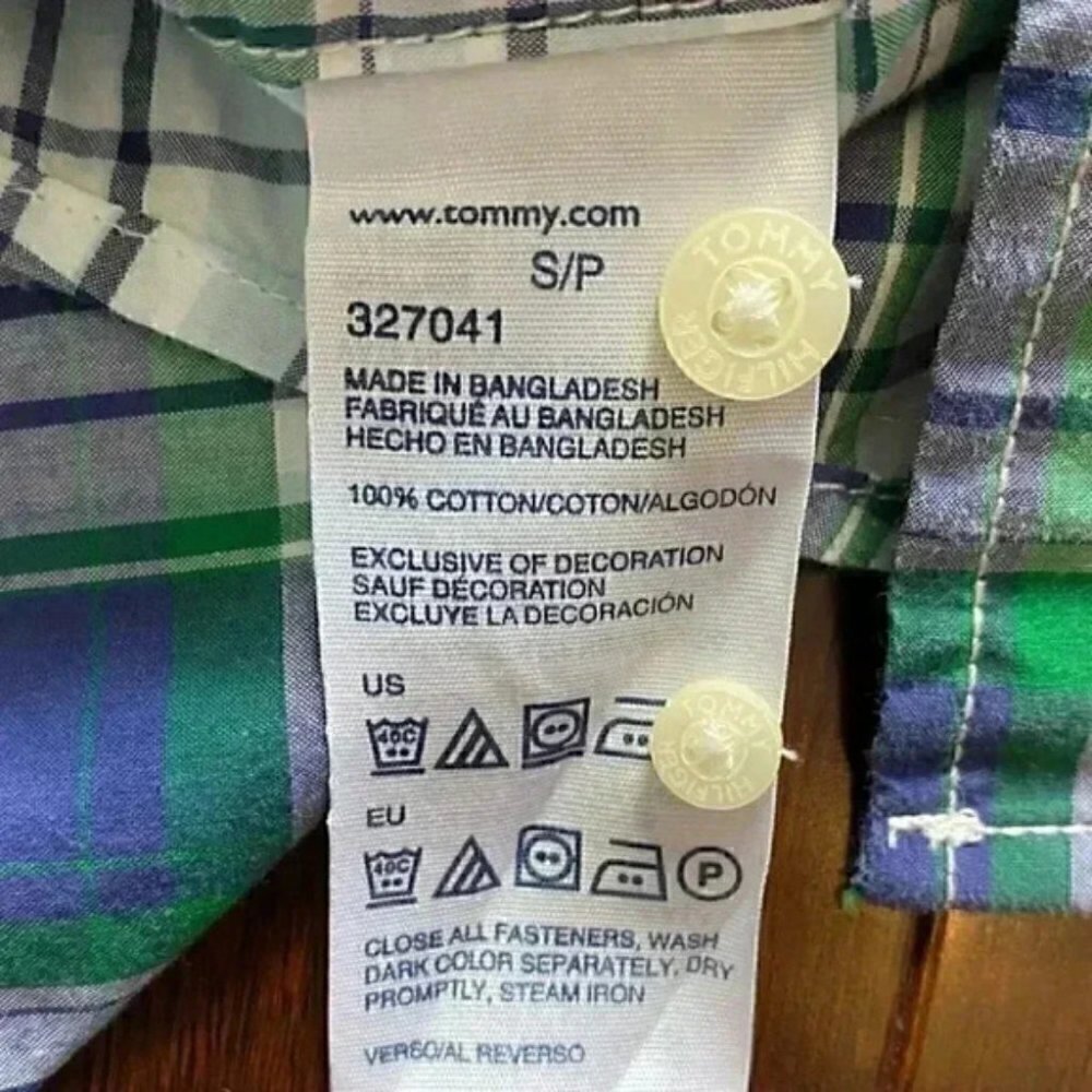 Tommy Hilfiger Mens Short Sleeve Button Down Shirt Cotton Blue Green Plaid Small - Picture 10 of 16